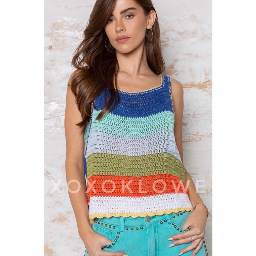 POL Blue Multi Striped Sleeveless Knit Top